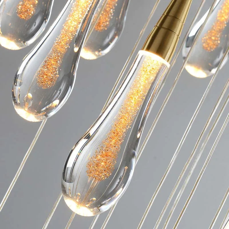 Afralia™ Crystal Tear Drop Chandelier for Staircase, LED Pendant Light in Gold - Indoor Decor