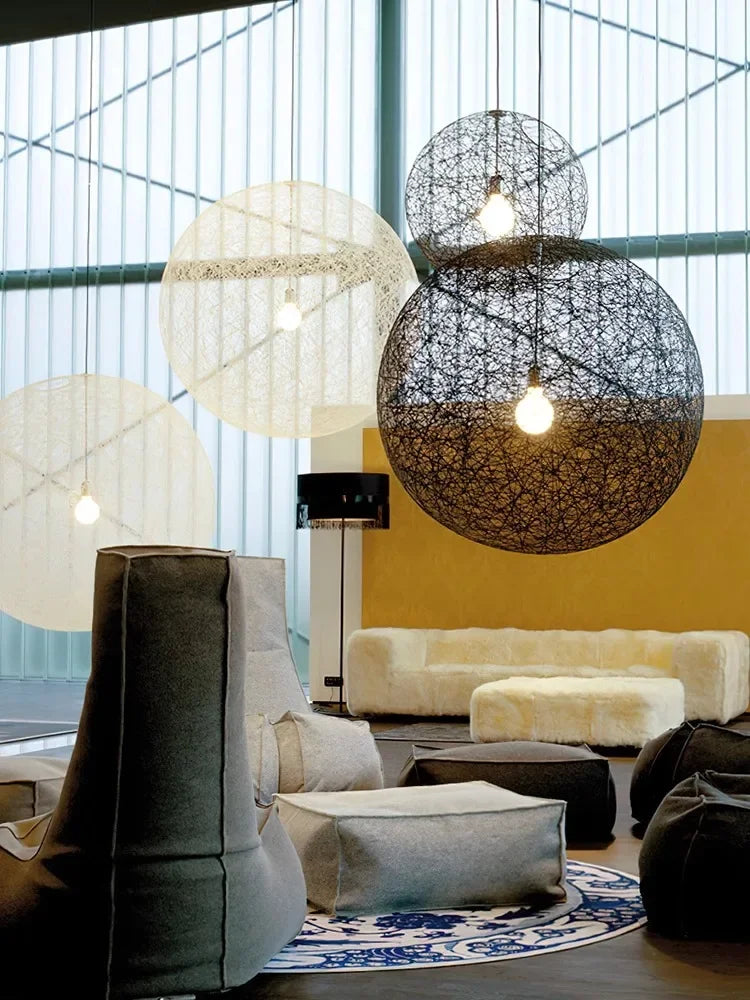 Afralia™ Hemp Rattan Sphere Pendant Lights for Home Decor & Lighting