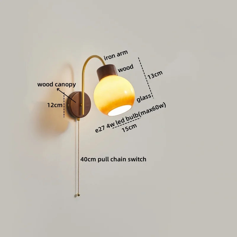 Afralia™ Modern Wood Glass LED Wall Light for Bedroom Living Room Corridor