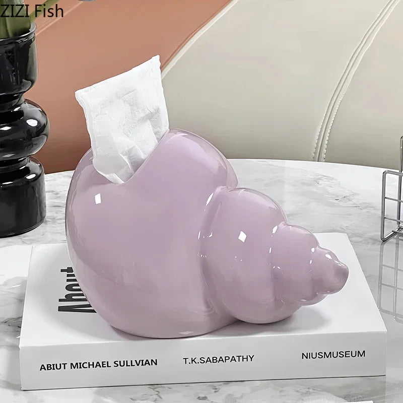 Afralia™ Conch Ceramic Tissue Box - Chic Desk Decoration and Coffee Table Accessory