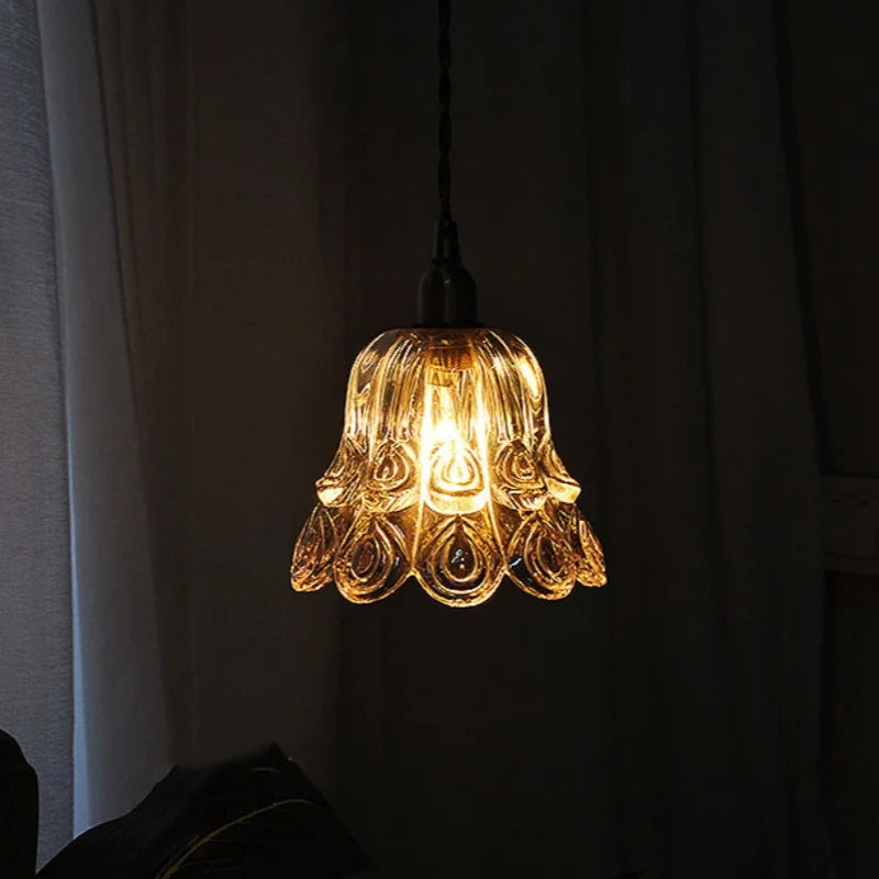 Afralia™ Amber Copper LED Pendant Light Glass Hang Lamp for Reading Aisle Café Home