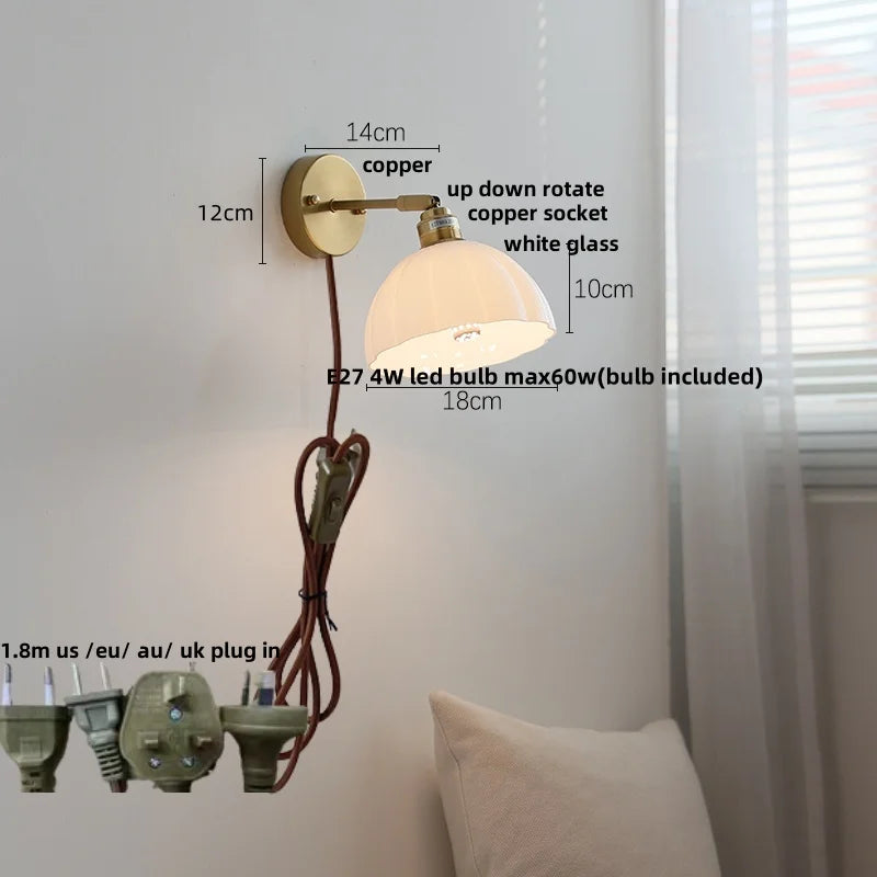 Afralia™ Rotatable Glass LED Wall Lamp with Copper Socket and Pull Chain Switch