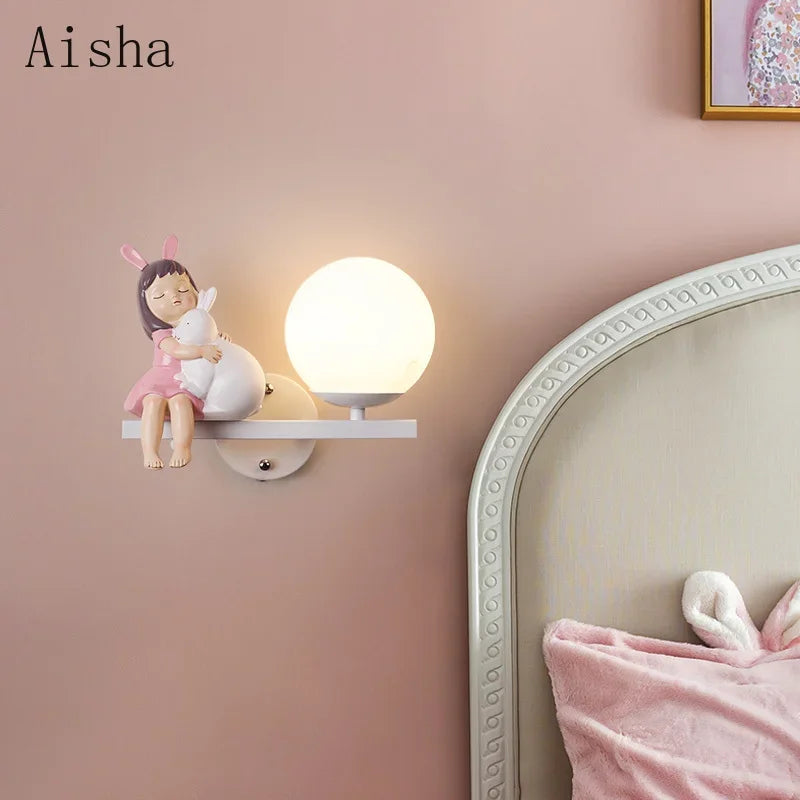 Afralia™ Children's Room Bedside Lamp: Creative Cartoon Eye Protection Led Wall Art Sconce