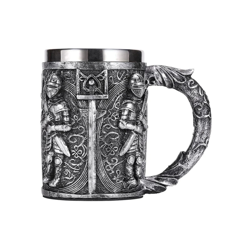 Afralia™ Medieval Warrior Stainless Steel Beer Mug Tankard - Retro Pub Bar Decor