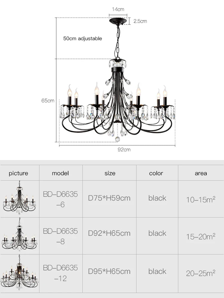 Afralia™ Crystal Chandelier: Modern Black E14 Candle Pendent Lamp for Living Room