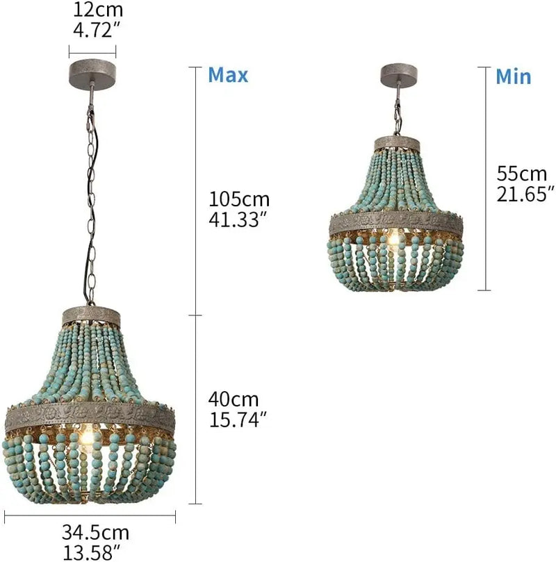 Afralia™ Blue Wood Beads Ceiling Chandelier Pendant Lamps