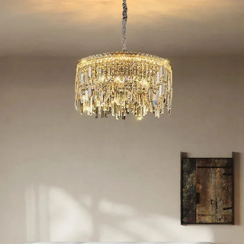 Afralia™ Gold Starry Crystal Chandelier: Luxury Semi-Transparent Lighting for Villa, Attic, Bedroom, Living Room