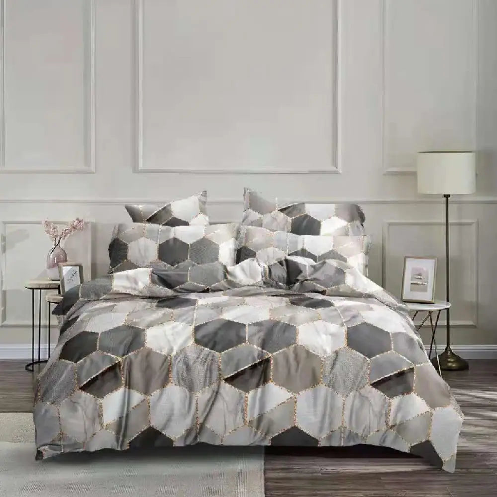 Afralia™ Honeycomb Marble Patterned Bedding Set, Premium Duvet Cover with Pillowcase