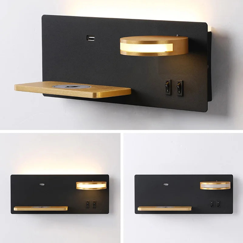 Afralia™ Modern LED Wall Lamp with Wireless Charging, USB Port, and Switch