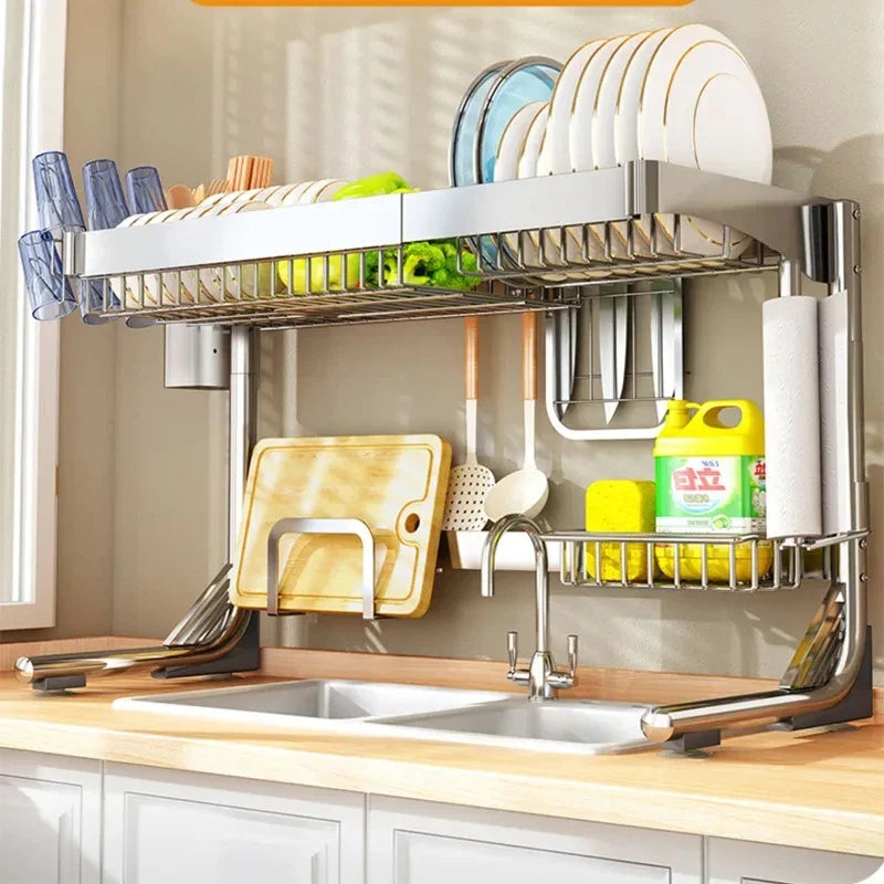 Afralia™ Stainless Steel Kitchen Organizer: Cutlery, Bowl, Cutting Board Holder & Utensil Rack