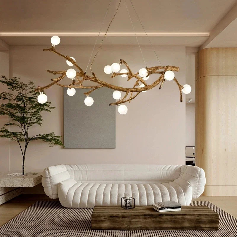 Afralia™ Retro LED Branch Chandelier: Antique Brown Art Pendant Lighting for Living Bedroom Decor