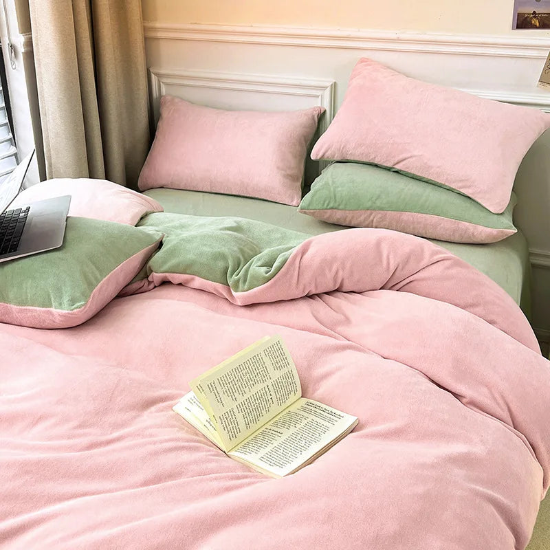 Afralia™ Double-Color Milk Velvet Bedding Sets: Plush & Warm Comforter Set for Winter