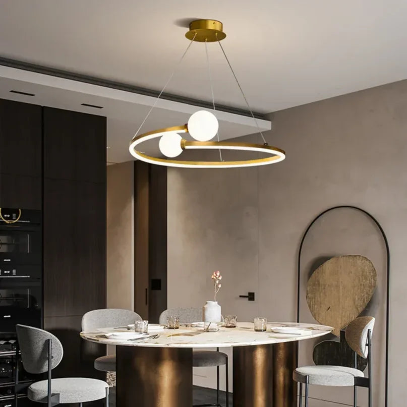Afralia™ Gold Nordic Ring LED Ceiling Chandelier for Dining Room & Kitchen Island