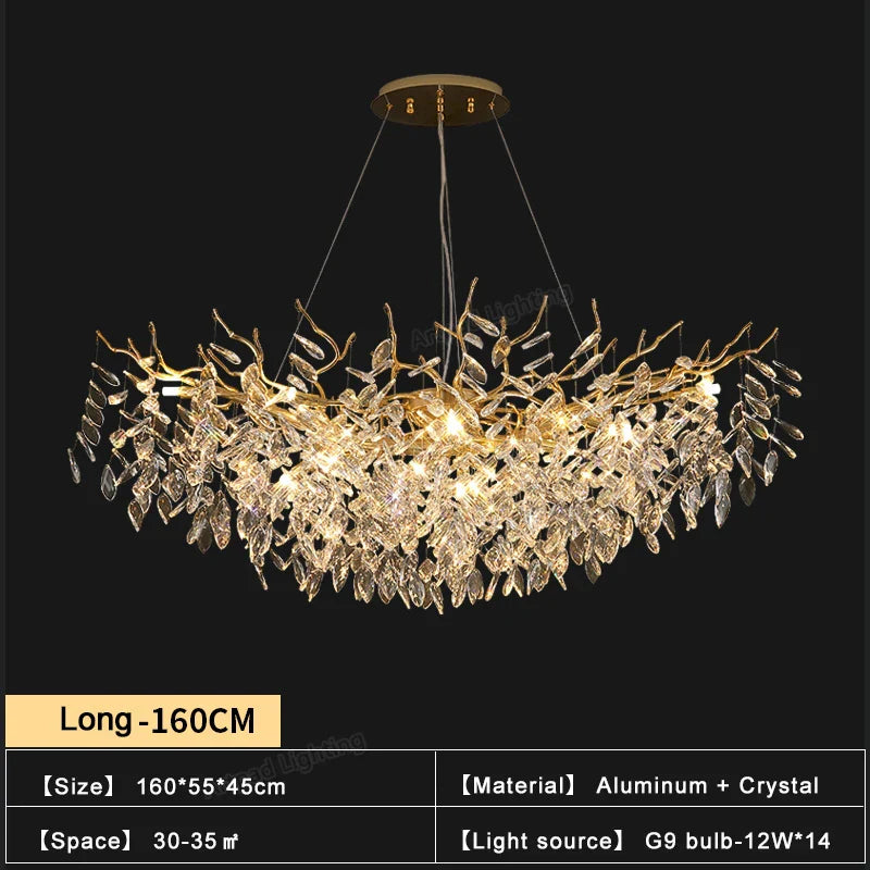 Afralia™ Gold Crystal Chandeliers for Dining Room Branch Hanging Lamp Large Lighting
