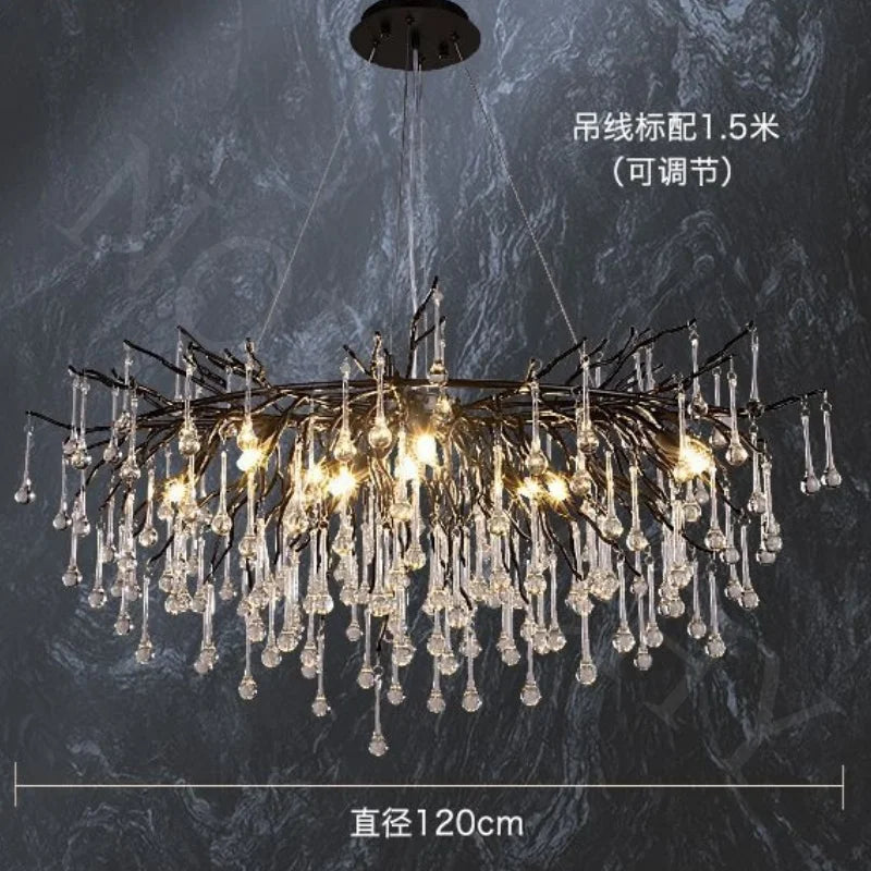 Afralia™ Large Oval Crystal Chandelier Pendant Light in Black/Gold/Chrome for Living Room and Dining Area
