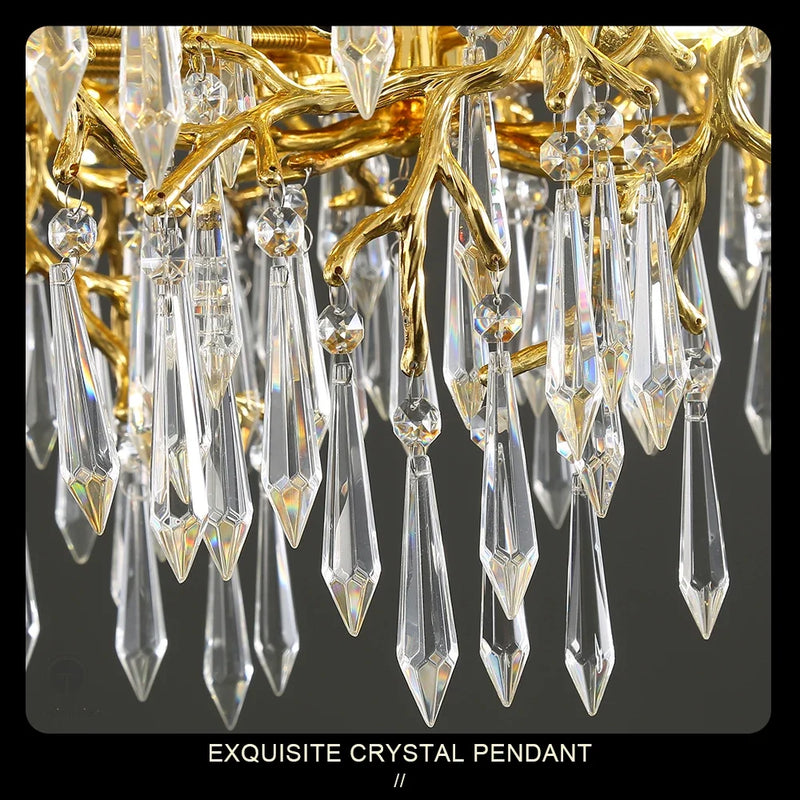 Afralia™ Golden Crystal Chandelier - Modern Luxury Long Light for Kitchen, Dining, Living, Bedroom