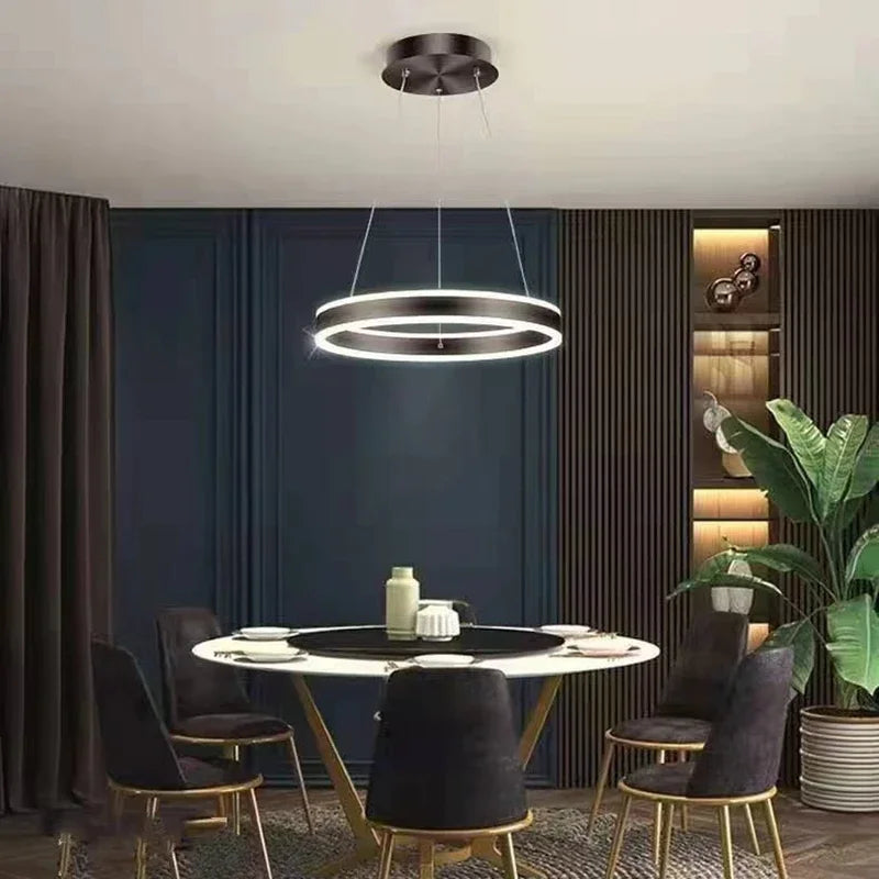 Afralia™ Modern Black Ring LED Chandelier for Home Decor Lighting