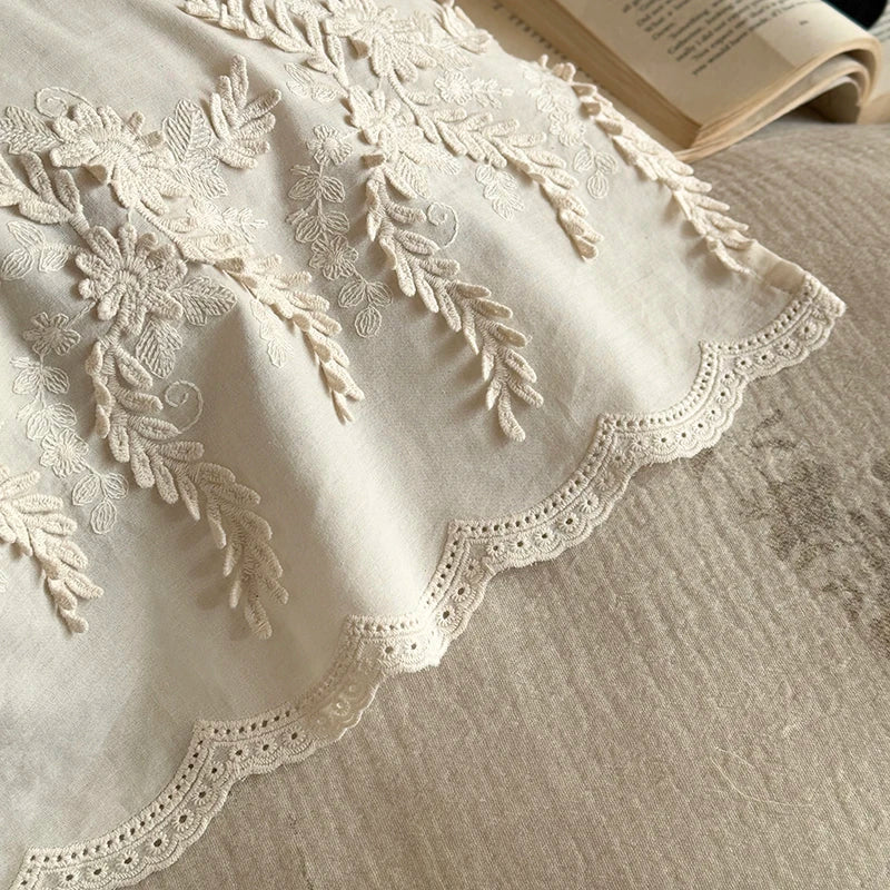 Afralia™ French Lace Flowers Bedding Set, 100% Cotton Double Layer, Soft Duvet Cover, Bed Sheet, Pillowcases