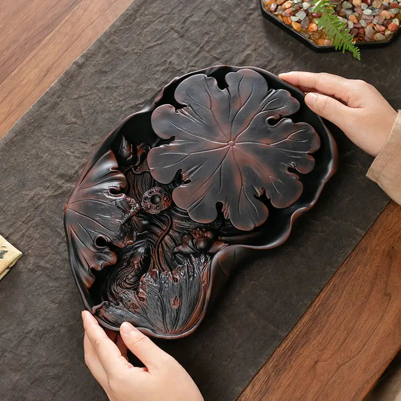 Afralia™ Purple Pottery Kung Fu Tea Tray - Chinese Retro Style Tea Brewing Table