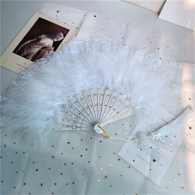 Afralia™ Sweet Fairy Girl Gothic Dance Feather Folding Fan - Single/Double-sided Art Craft