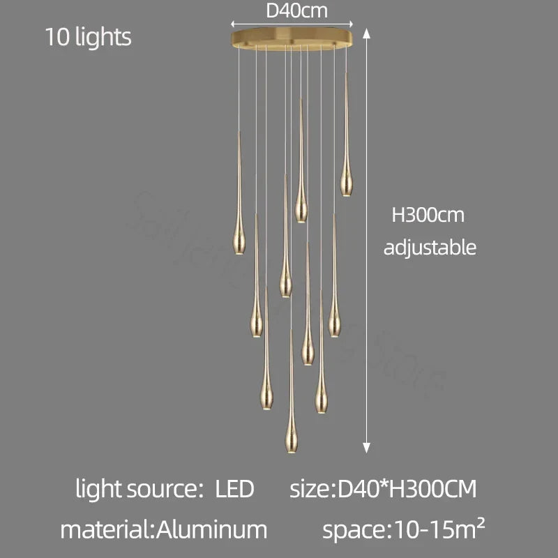 Afralia™ Gold-Plated LED Ceiling Chandelier for Staircase, Living Room, Kitchen, Attic