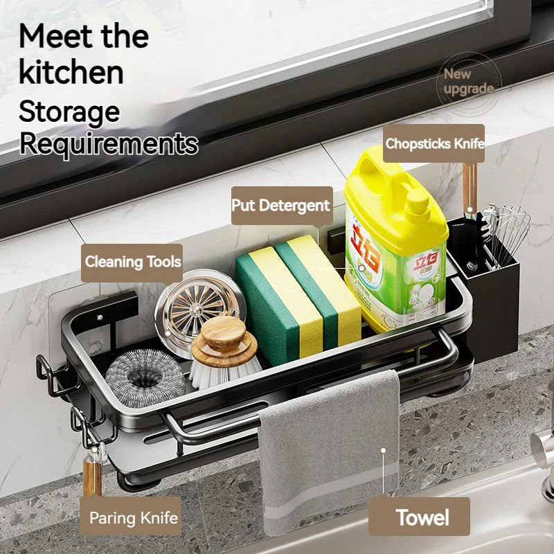 Afralia™ Space Aluminum Sink Organizer Hanging Drain Holder for Kitchen Bathroom Storage