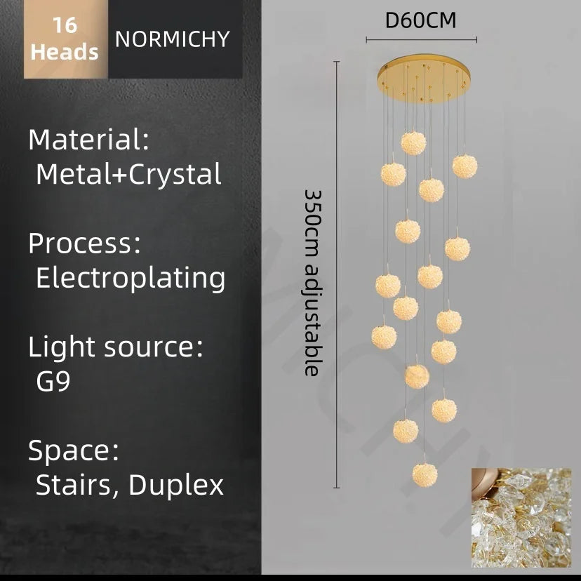 Afralia™ LED Glass Ball Chandelier for Staircase Duplex Villa Loft Hollow Living Room