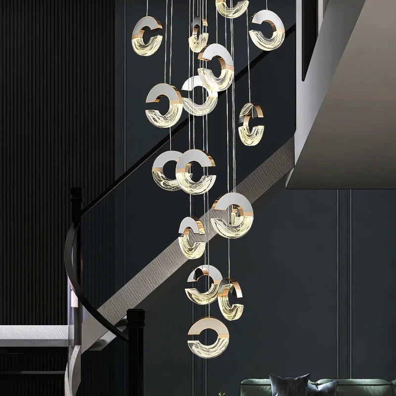 Afralia™ Rotating Staircase Crystal Pendant Lamp for Modern Cloud and Mist High-End Villa