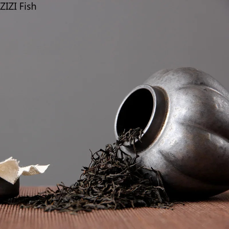 Afralia™ Ceramic Tea Canister Storage Jar Glazed Rough Pottery Coffee Table Candy Tea Caddy