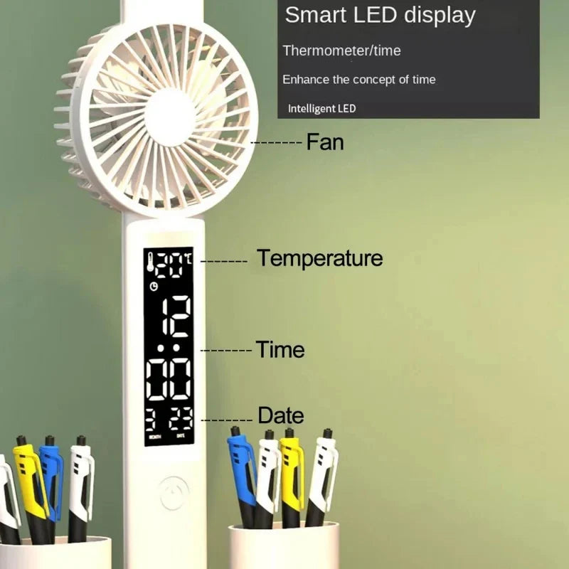 Afralia™ Rechargeable LED Desk Lamp with Fan and Clock Display