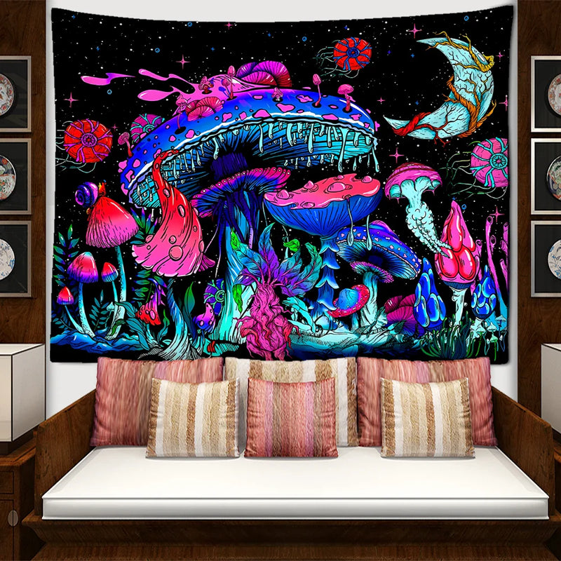 Afralia™ Starry Sky Mushroom Tapestry: Abstract Bohemian Dorm Decor
