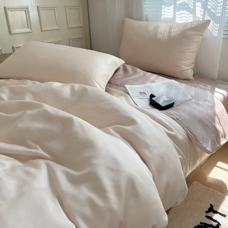 Afralia™ Ice Silky Solid Bedding Set - Cooling Satin Smooth Quilt Cover Set