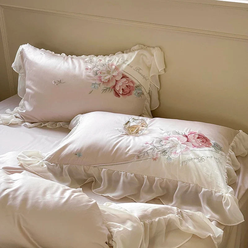 Afralia™ Floral Embroidered Princess Bedding Set - 1000TC Egyptian Cotton Luxe Collection