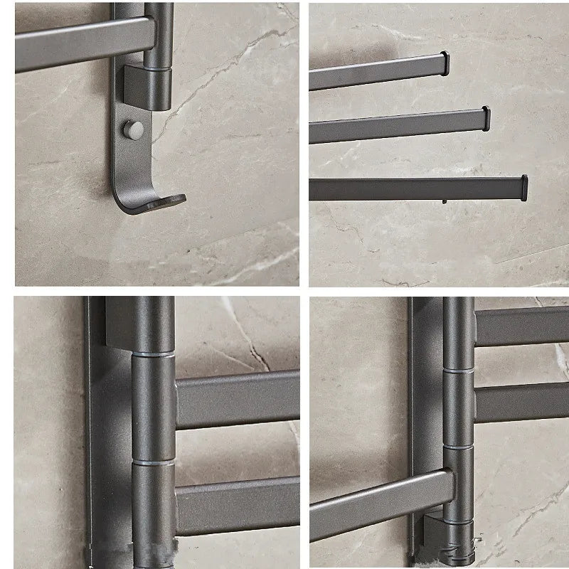 Afralia™ Gray Aluminum Swivel Towel Hanger: Wall Mounted Folding Bathroom Towel Bar
