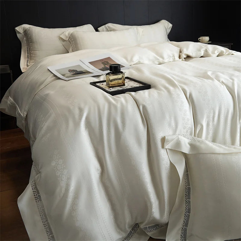 Afralia™ Silky Jacquard Summer Bedding Set with Hollow Lace Design