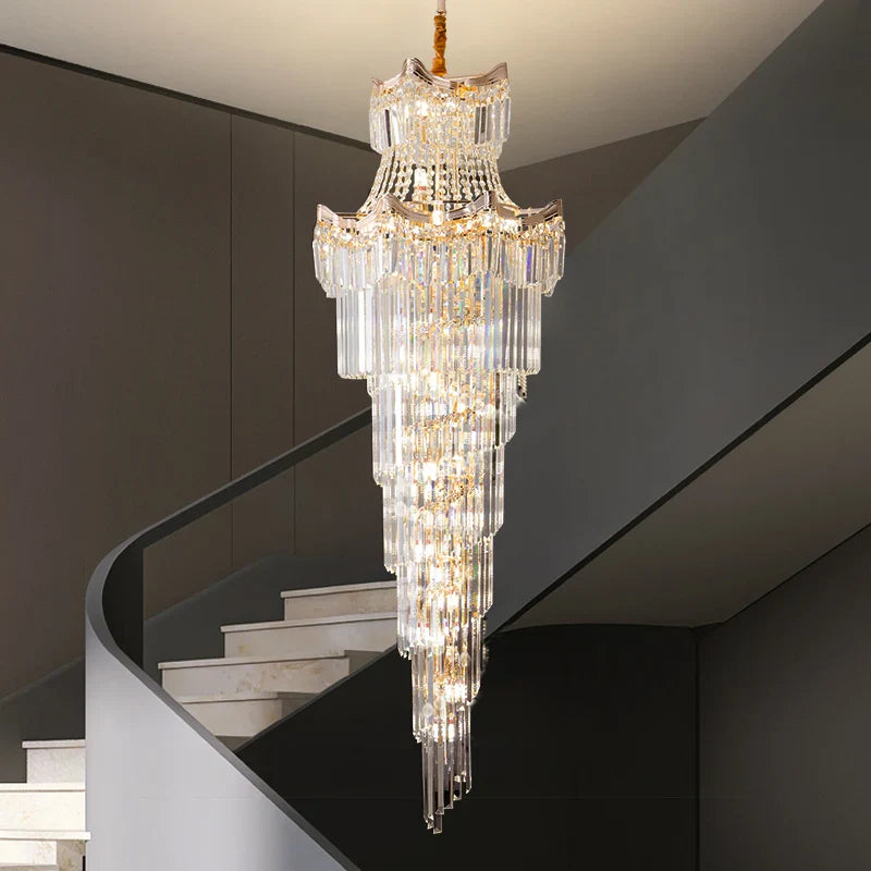 Afralia™ Crystal Duplex Chandelier: Luxury Living & Stair Lamp for Loft Apartment & Villa