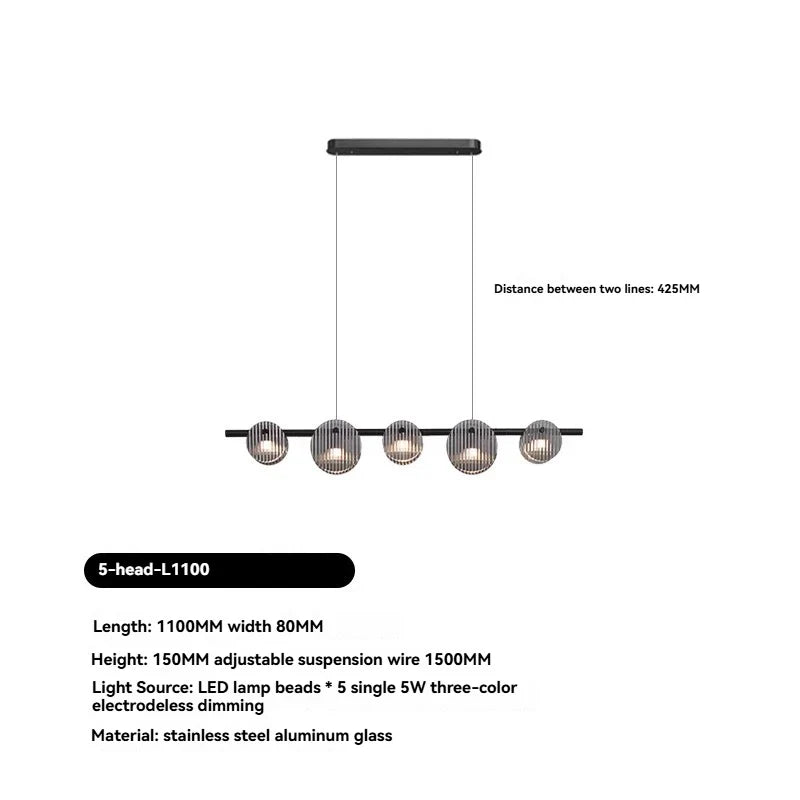 Afralia™ Black Glass Linear Chandelier for Dining Office Bar Modern Kitchen Island