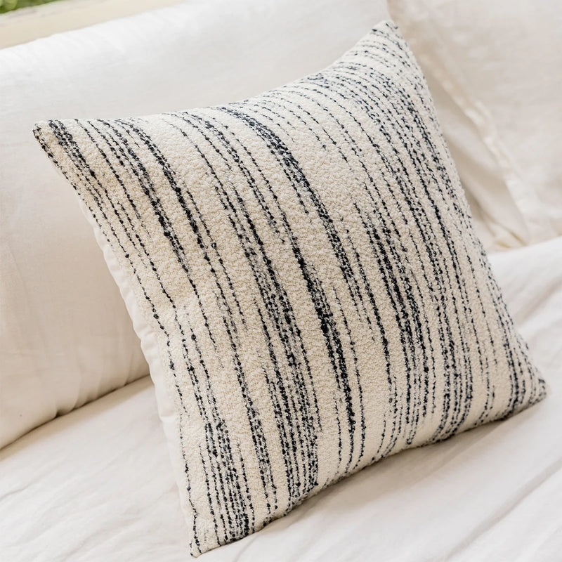 Afralia™ Comfort Woolen Pillow Cover Beige Black Striped 45*45 Luxe Plush Home Décor