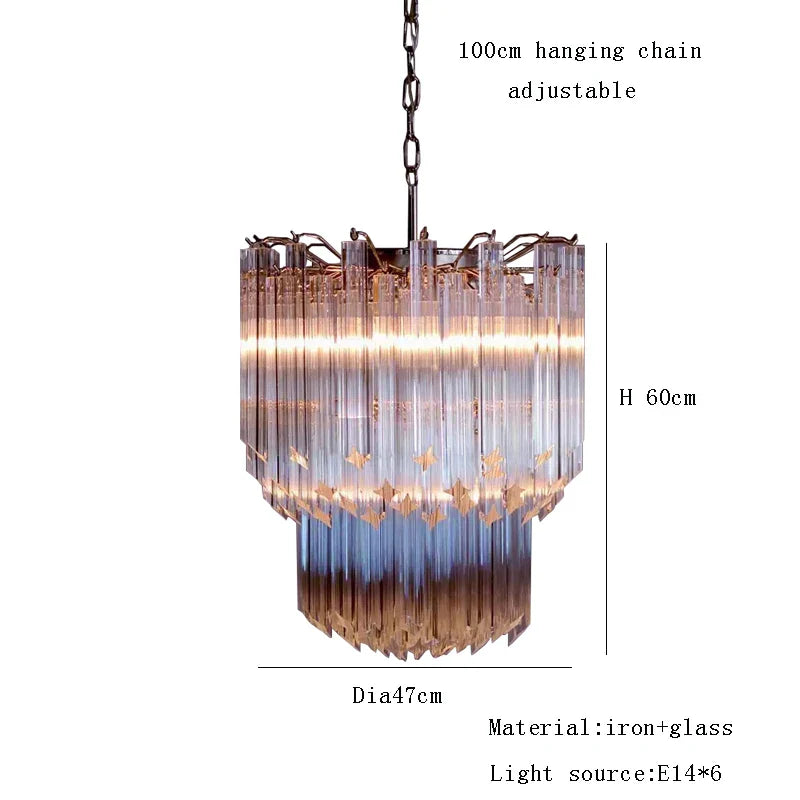 Afralia™ Luxury Pink Glass Chandelier Ceiling Light Fixture for Living Room - Round Glass Column E27 Lighting