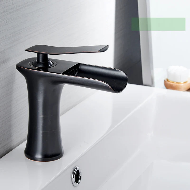 Afralia™ Waterfall Bathroom Faucet Antique Brass Basin Mixer Tap Silver Chrome Finish