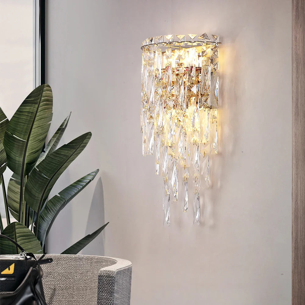 Afralia™ LED Crystal Sconce Wall Lamp: Modern Luxury Lighting for Living Room, Bedroom, and Corridor.