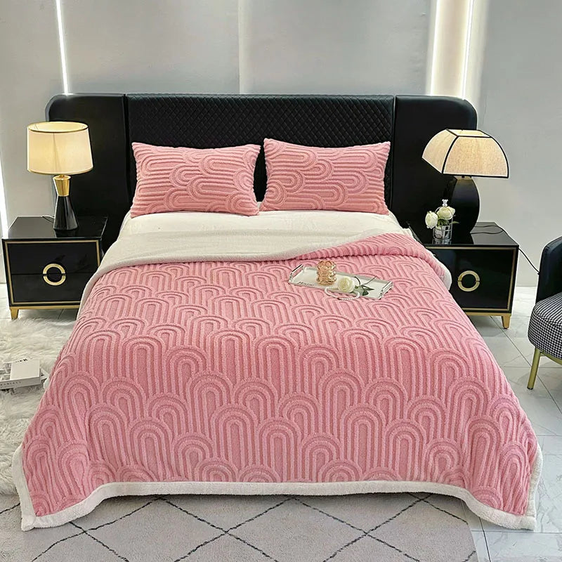 Afralia™ Double Layered Flannel Arch Jacquard Plush Blanket - Warm & Cozy Coral Fleece Quilt