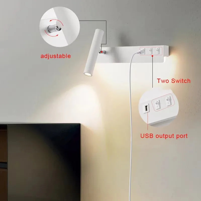 Afralia™ Nordic Modern LED Wall Lamp with Switch USB, Rotatable Spotlight