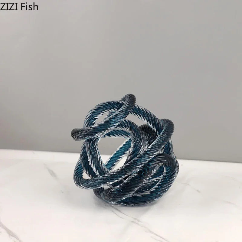 Afralia™ Modern Glass Chain Cluster Sculpture Transparent Thread Ball Aesthetics Decor