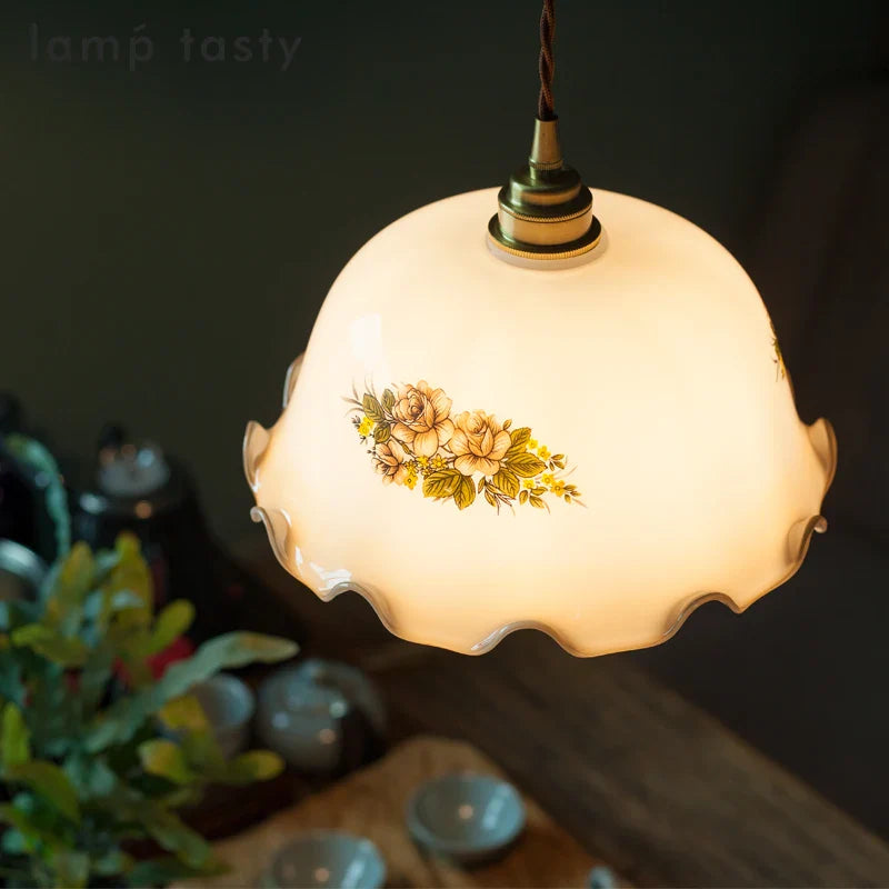 Afralia™ Vintage Glass Flower LED Pendant Light for Home Indoor Decor