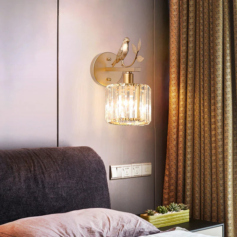 Afralia™ Crystal Bird Wall Lamp: Modern Retro Luxury Light for Living Room Bedroom Aisle