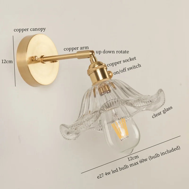 Afralia™ Nordic Glass LED Wall Lamps Copper Arm Wandlamp