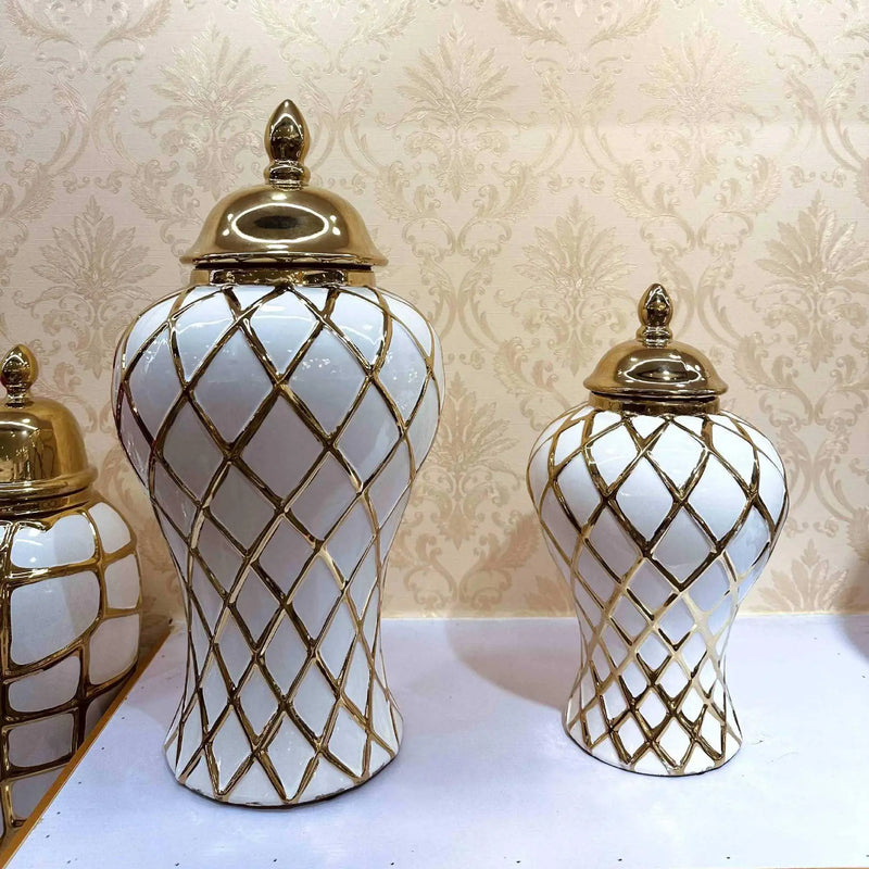 Afralia™ Gold Diamond Porcelain Vase: Elegant Ceramic Home Decoration & Storage Jar