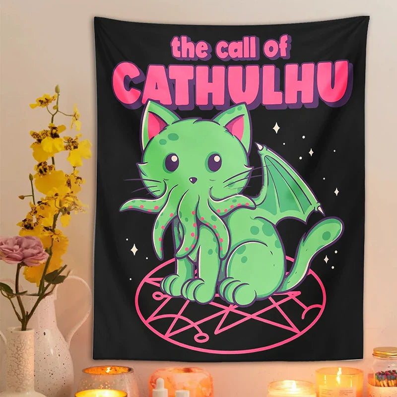 Afralia™ Cat Call Tapestry Wall Hanging - Psychedelic Hippie Aesthetics Dorm Decor