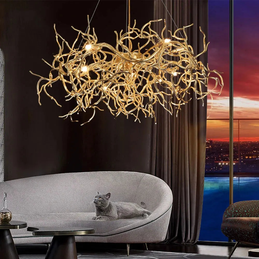 Afralia™ Luxury LED Copper Chandelier for Home Hotel Restaurant Living Room Decor